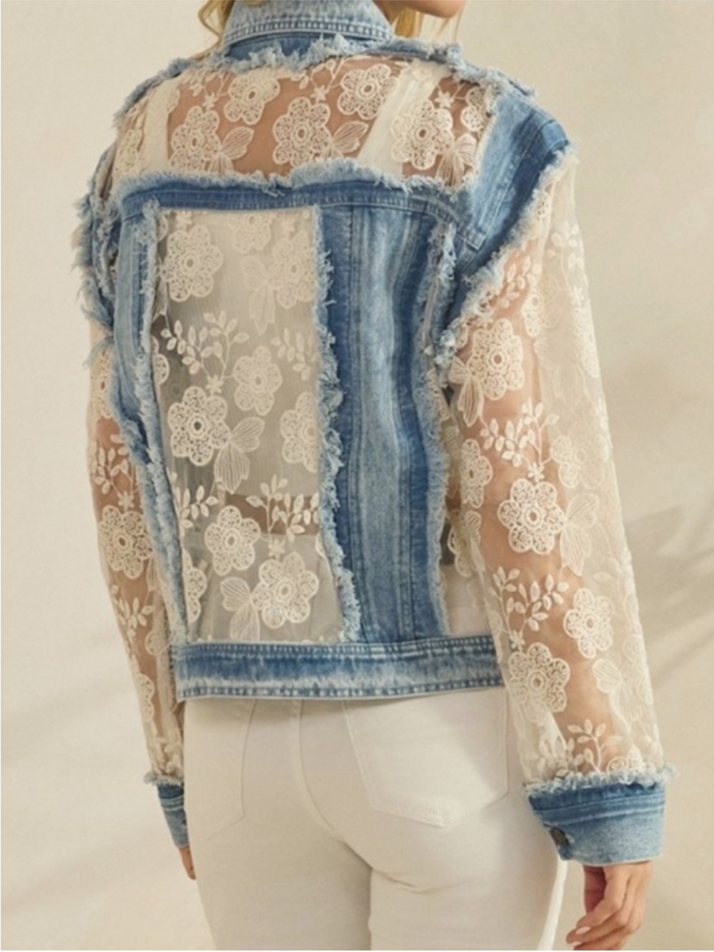NWT Western Floral Lace Semi Sheer Button Down Frayed
Jacket - Picture 6 of 13